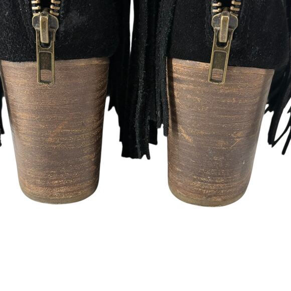 Steve Madden Black Fringe Western Boots 10 Leather Pointed Toe Ankle Country - Picture 8 of 14
